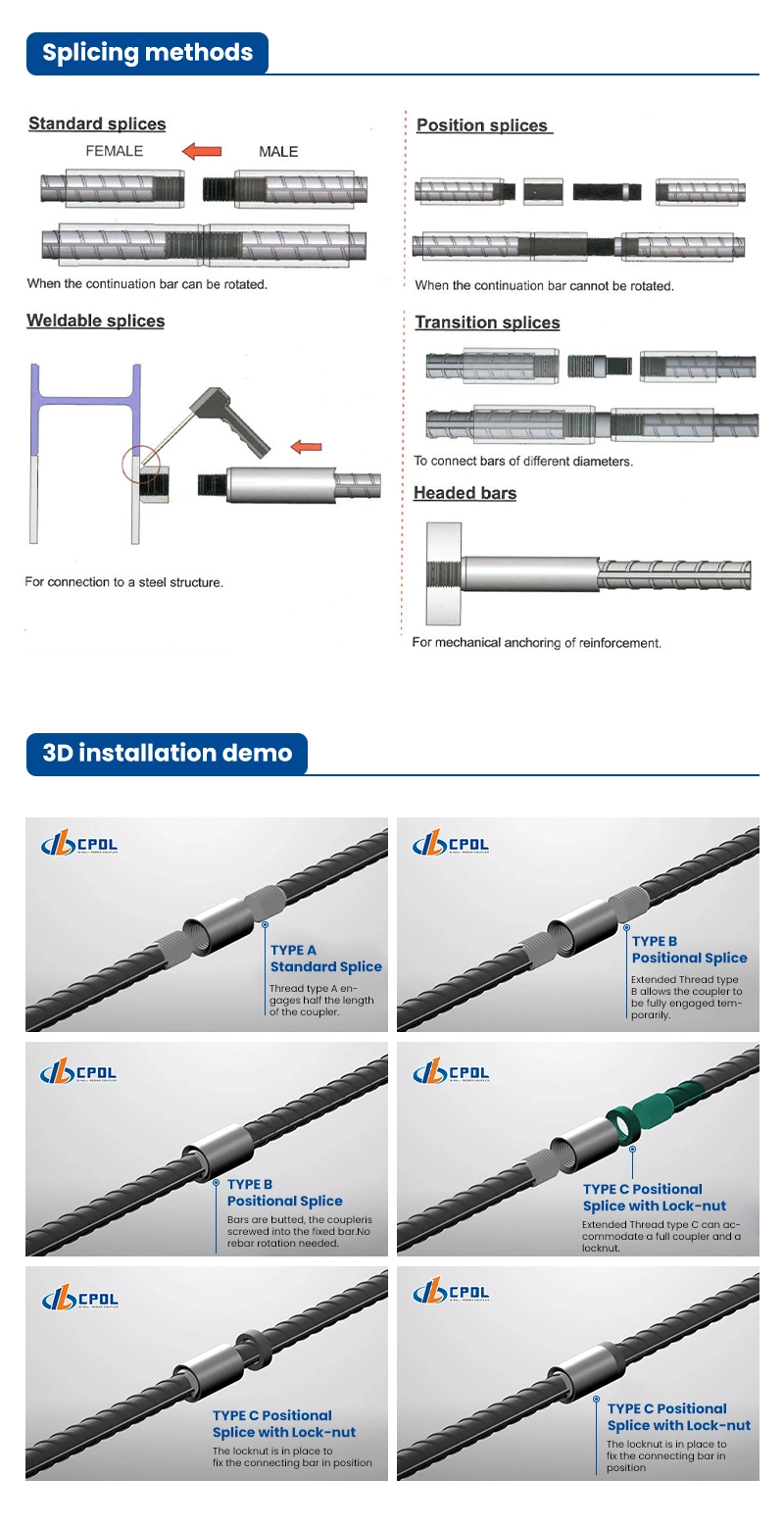 Steel Bar Couplers Rebar Splicing System Save Cost Easy Operation Rebar Coupler Factorysteel