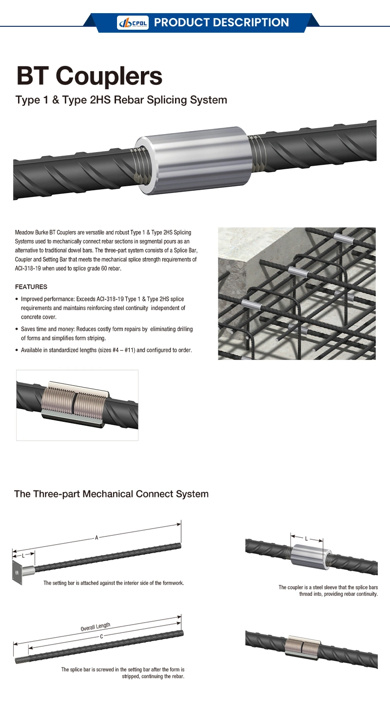 Steel Bar Couplers Rebar Splicing System Save Cost Easy Operation Rebar Coupler Factorysteel