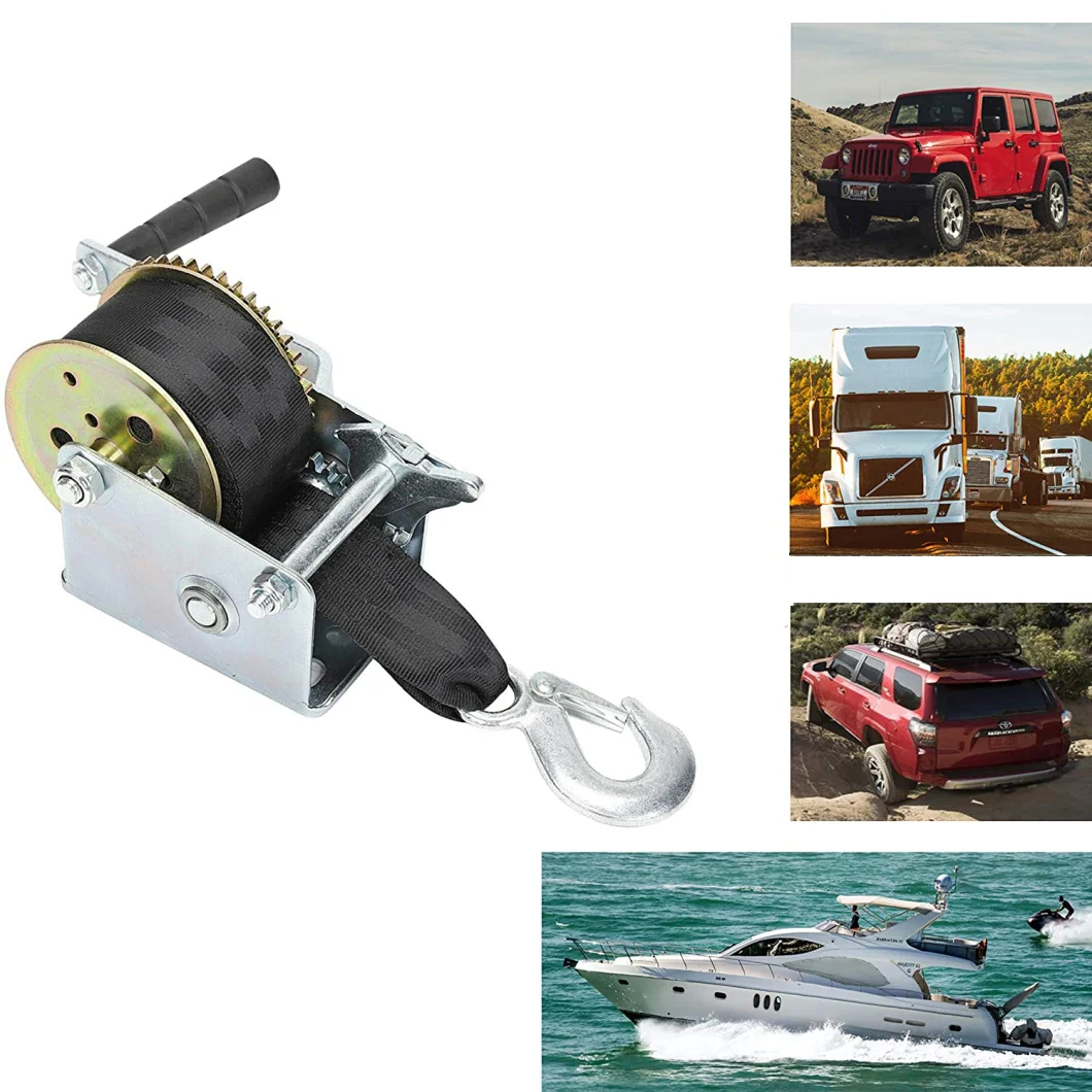 Dual Gear Towing Hand-Cranking 2000lbs/905kgs Capacity Manual Winch, Hand Winch with 8m Strap (48170002-8)